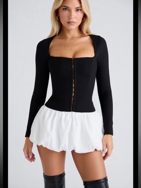 HOUSE OF CB 'The Long Sleeve Balconette' Black Corset Top/Size M-US 6-8 119